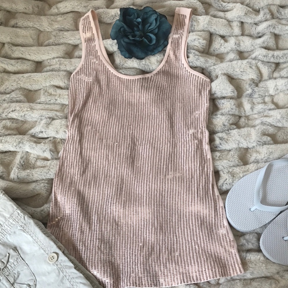 Express Sequined Tank Top pale Pink w/ Stretch S